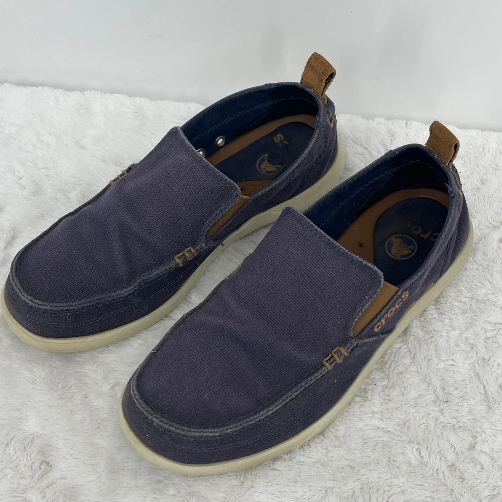 CROCS Navy and Tan Slip-On Loafers MENS SIZE 7